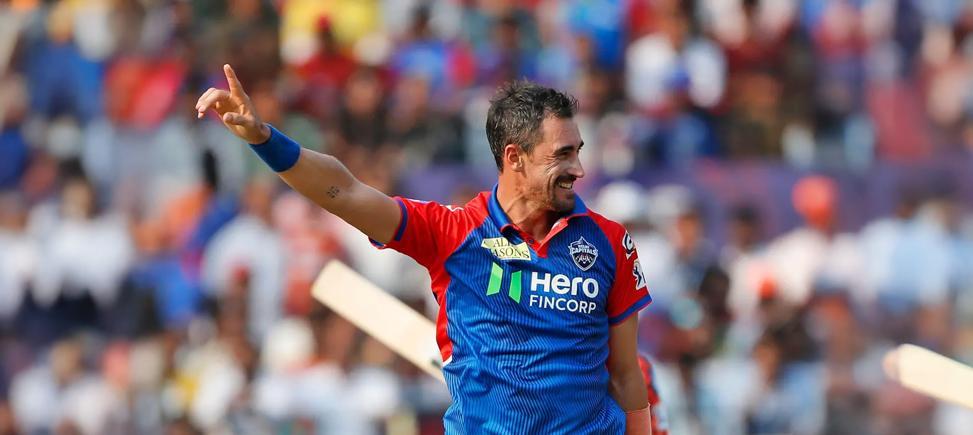 Mitchell Starc in Delhi Capitals jersey during IPL 2025 before decision to skip tournament resumption